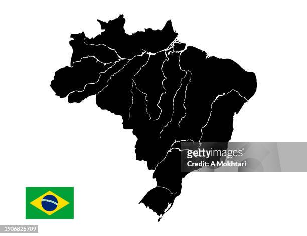 brasilien karte mit fluss. - amazonas state brazil stock-grafiken, -clipart, -cartoons und -symbole
