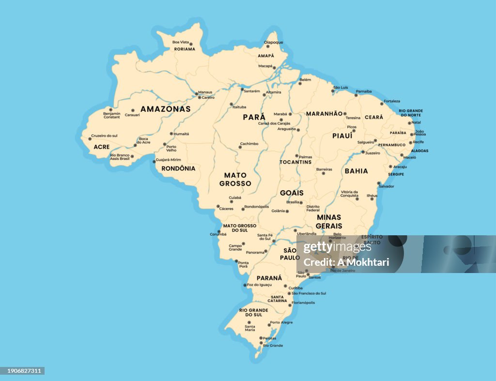 Brazil Map Rivers Only Brazil Map With River High-Res Vector Graphic - Getty Images