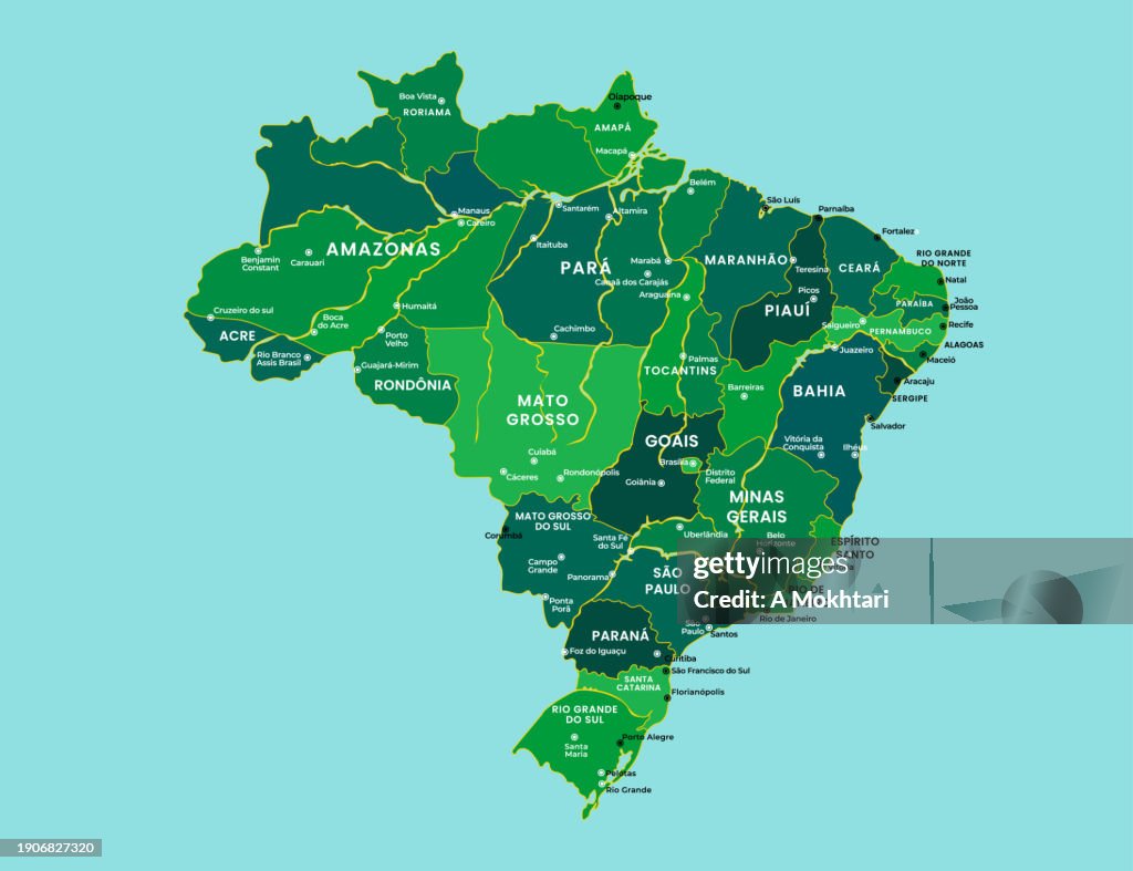 Brazil Outline Map With River And Region High-Res Vector Graphic ...