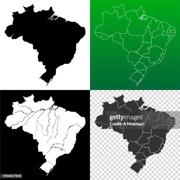 brasilien karte mit region und fluss. - amazonas state brazil stock-grafiken, -clipart, -cartoons und -symbole