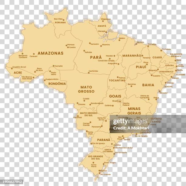 brazil map with region and city on transparent background. - rio de janeiro map stock illustrations