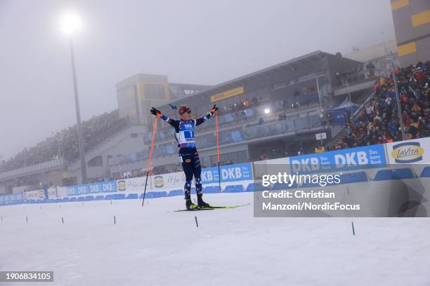 Johannes Thingnes Boe of Norway celebrates during the Men's Relay at the BMW IBU World Cup Biathlon Oberhof on January 7, 2024 in Oberhof, Germany.