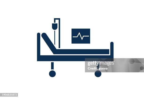 hospital bed, electrocardiograph, iv pole, icon. - medical ventilator stock illustrations