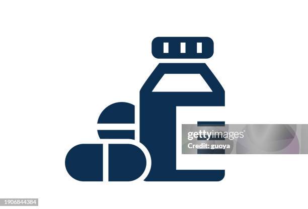 ilustraciones, imágenes clip art, dibujos animados e iconos de stock de icono de frasco de pastillas. icono de frasco de pastillas. - píldoras