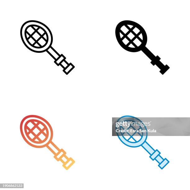illustrations, cliparts, dessins animés et icônes de conception d’icône universelle de raquette de tennis dans le style quatre avec coup modifiable. ligne, ligne continue, ligne plate et ligne de dégradé de couleur. convient pour la conception de pages web, d’applications mobiles, d’interfaces utili - badminton racket