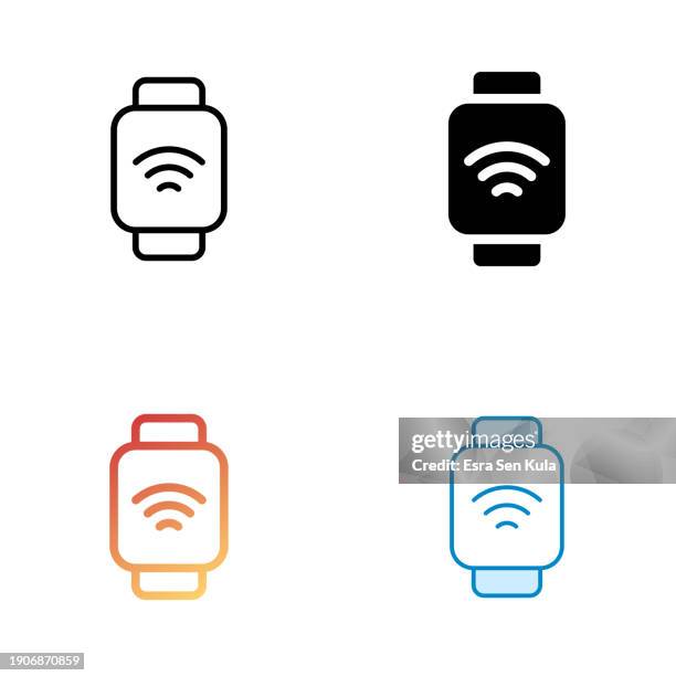 wearables universal icon design in four style with editable stroke. line, solid, flat line and color gradient line. suitable for web page, mobile app, ui, ux and gui design. - smart watch stock illustrations
