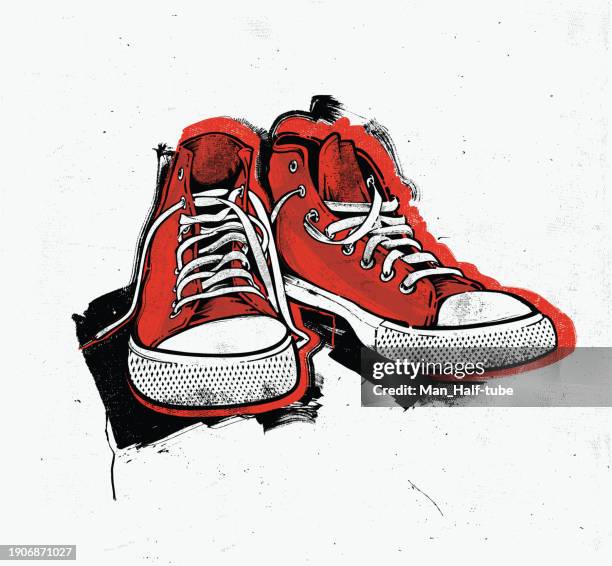ein paar turnschuhe pop art - indie rock moderne rockmusik stock-grafiken, -clipart, -cartoons und -symbole
