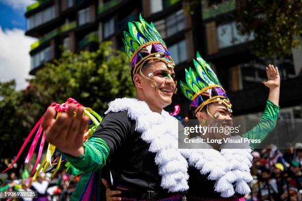 Atmosphere during the Canto a la Tierra artistic parade of the Carnaval de Negros y Blancos in Pasto, Narino, Colombia, January 03, 2024.