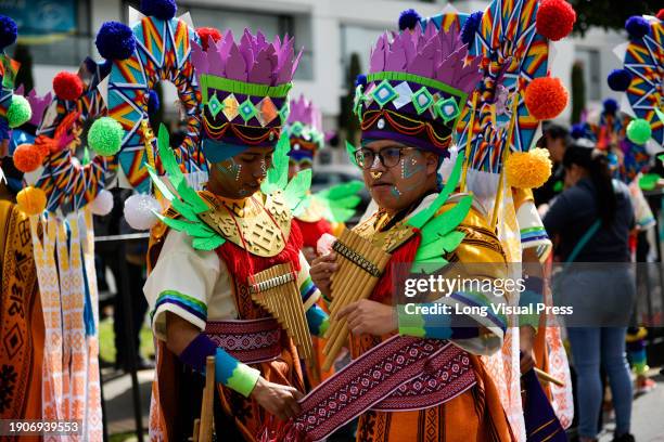 Atmosphere during the Canto a la Tierra artistic parade of the Carnaval de Negros y Blancos in Pasto, Narino, Colombia, January 03, 2024.