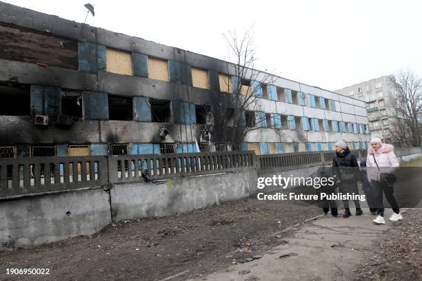 The maternity hospital damaged in the massive Russian missile and drone attack on Ukraine on December 29 is pictured in Dnipro, central Ukraine.