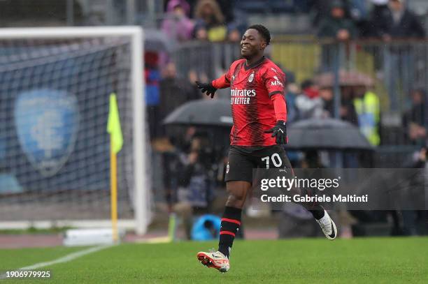 Chaka Taore' of AC Milan celebrates after scoring a goal during the Serie A TIM match between Empoli FC and AC Milan at Stadio Carlo Castellani on...