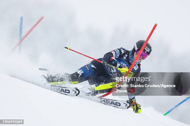 Hurt of Team United States takes 3rd place during the Audi FIS Alpine Ski World Cup Women's Slalom on January 7, 2024 in Kranjska Gora, Slovenia.