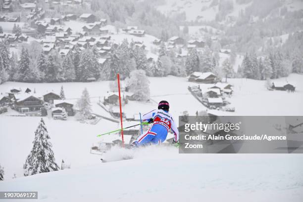 Steven Amiez of Team France in action during the Audi FIS Alpine Ski World Cup Men's Slalom on January 7, 2024 in Adelboden, Switzerland.