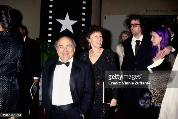 From left to right, American actor Danny DeVito, actress Rhea Perlman, film director Tim Burton and actress Lisa Marie attend the 22nd Annual...