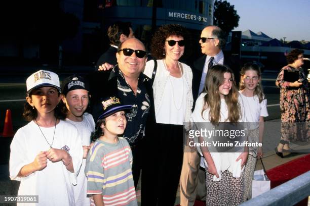 Married couple, actors Danny DeVito and Rhea Perlman, with family, attend the "Renaissance Man" Los Angeles Premiere at the Cinerama Dome in Los...