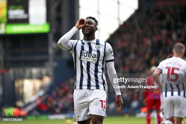 Daryl Dike of West Bromwich Albion celebrates after scoring a goal to make it 3-0 during the Emirates FA Cup Third Round match between West Bromwich...