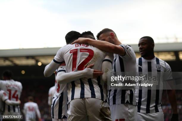 Daryl Dike of West Bromwich Albion celebrates after scoring a goal to make it 3-0 during the Emirates FA Cup Third Round match between West Bromwich...