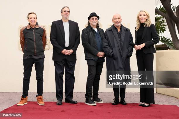 Barry Adelman, Ricky Kirshner, Glenn Weiss, Jo Koy and Helen Hoehne, President, Golden Globes attend the 81st Annual Golden Globe Awards Press...