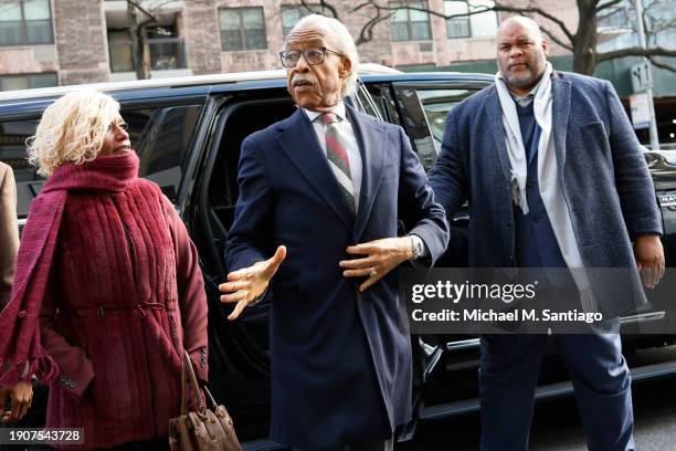 Founder and president of the National Action Network Rev. Al Sharpton arrives as he prepares to join members of NAN as they protest outside the...