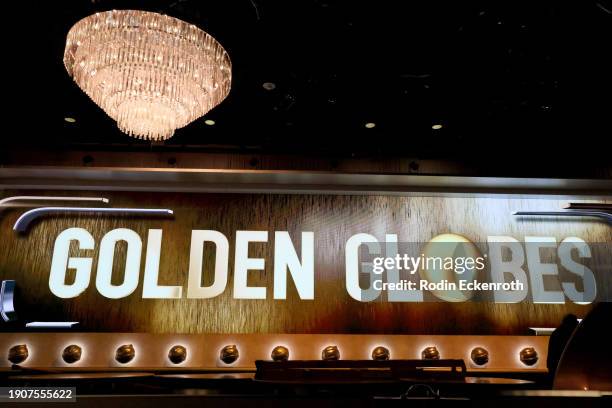 View of atmosphere during the 81st Annual Golden Globe Awards Press Preview and Red Carpet Rollout at The Beverly Hilton on January 04, 2024 in...