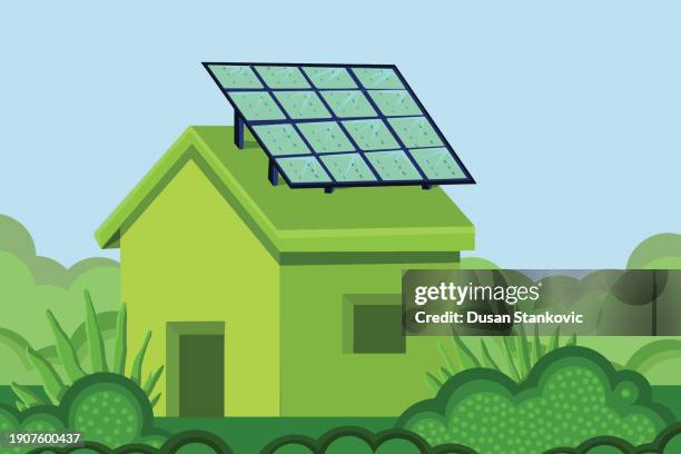 solar panels on house - sun panels stock illustrations