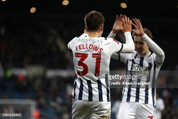 Tom Fellows of West Bromwich Albion celebrates after scoring a goal to make it 4-0 with Harry Whitwell of West Bromwich Albion during the Emirates FA...