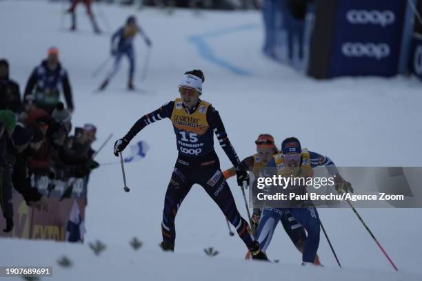 Delphine Claudel of Team France in action during the FIS Cross Country World Cup Men's and Women's 10 km Mass Start Free on January 7, 2024 in Val Di...