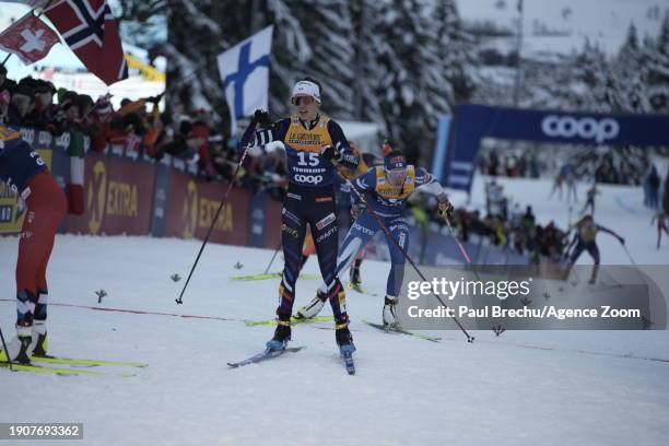 Delphine Claudel of Team France in action during the FIS Cross Country World Cup Men's and Women's 10 km Mass Start Free on January 7, 2024 in Val Di...