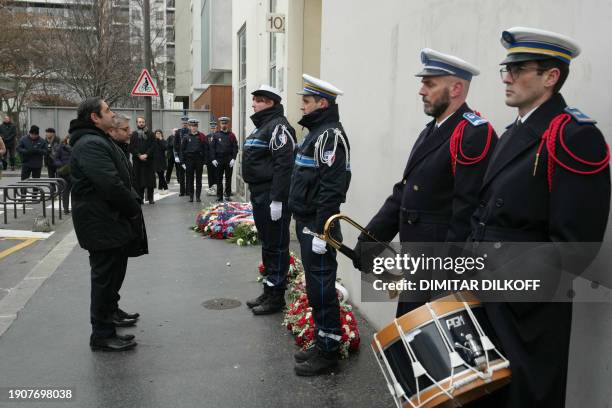 Grand Rabbi of France Haim Korsia and President of the 'Consistoire central israelite de France' Elie Korchia attend a commemoration ceremony marking...