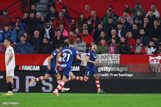 Aitor Paredes of Athletic Club celebrates after scoring their team's second goal during the LaLiga EA Sports match between Sevilla FC and Athletic...