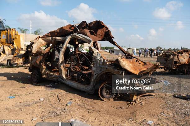 Over 800 Damaged cars from the October 7th Hamas attacks are collected at a site on November 5, 2023 in Tkuma, Israel. The location received hundreds...