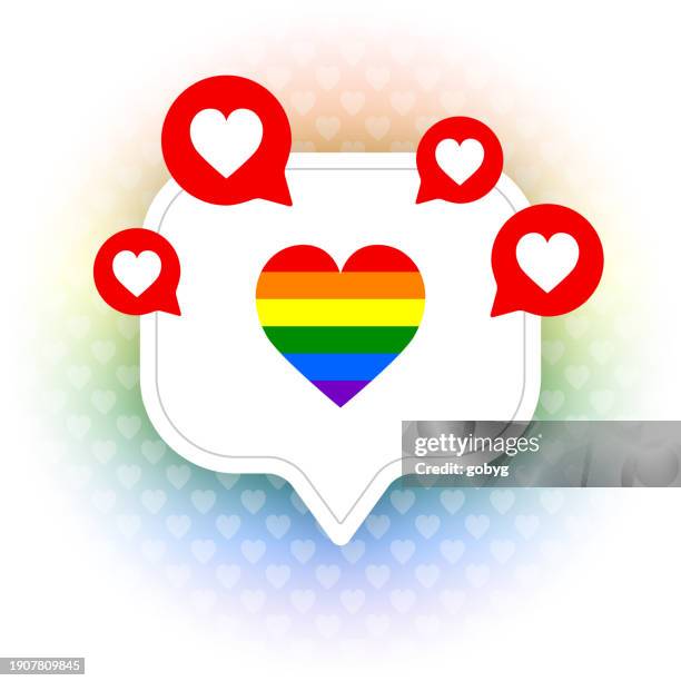 rainbow heart speech bubble icon - pride flag stock illustrations
