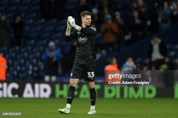 Josh Griffiths of West Bromwich Albion applauds the West Bromwich Albion fans after the final whistle in the Emirates FA Cup Third Round match...