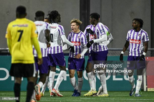 Toulouse's Finnish midfielder Naatan Skytta celebrates after scoring Toulouse's first goal during the French Cup football match between Chambery SF...