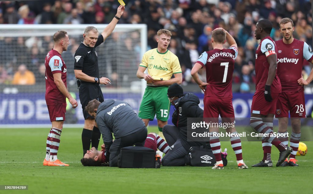 West Ham United's Konstantinos Mavropanos sustains an injury and ...