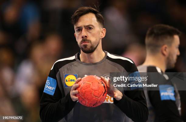 Patrick Groetzki of Germany in action during the warm up prior to the Men's International Friendly Handball match between Germany and Portugal at...