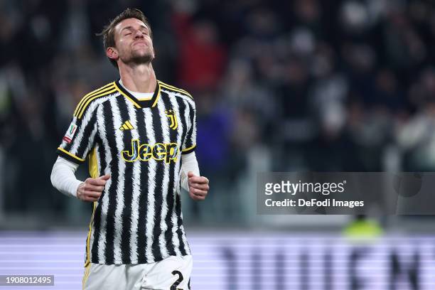 Daniele Rugani of Juventus FC celebrates after scoring his team's third goal during the Coppa Italia match between Juventus FC and US Salernitana at...