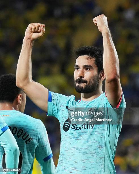 Ilkay Gundogan of FC Barcelona celebrates after scoring their team's second goal from a penalty during the LaLiga EA Sports match between UD Las...