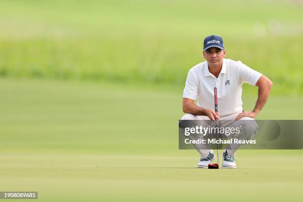 Jason Day of Australia prepares to putt on the second green during the first round of The Sentry at Plantation Course at Kapalua Golf Club on January...