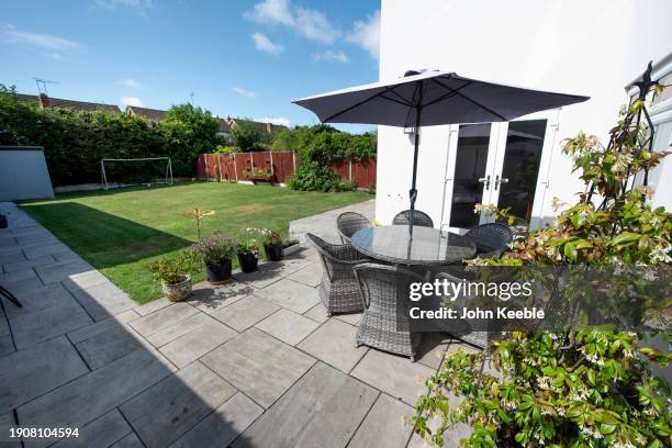 property garden exteriors - paving stone stock pictures, royalty-free photos & images