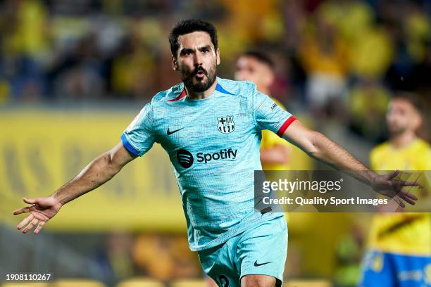 Ilkay Gundogan of FC Barcelona celebrates after scoring the team's second goal during the LaLiga EA Sports match between UD Las Palmas and FC...