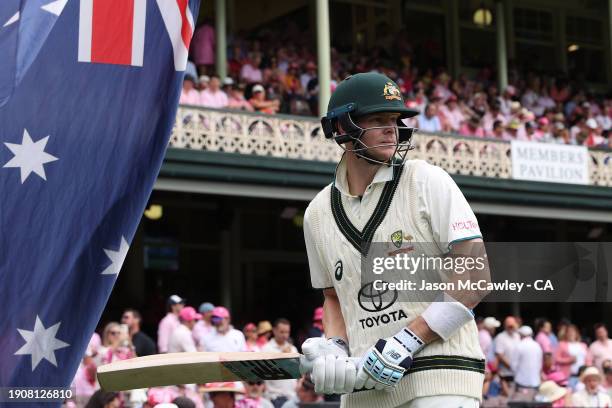 Steve Smith of Australia makes his way out to bat during day three of the Men's Third Test Match in the series between Australia and Pakistan at...