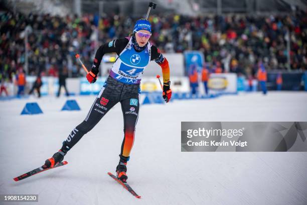 Franziska Preuss of Germany in action competes during the Women 4x6km Relay at the BMW IBU World Cup Biathlon Oberhof on January 7, 2024 in Oberhof,...