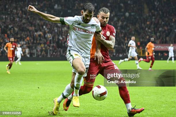 Abdulkerim Bardakci of Galatasaray in action against Nelson Oliveira of TUMOSAN Konyaspor during Turkish Super Lig week 19 football match between...