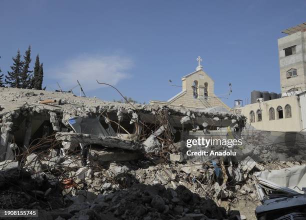 View of damaged building as the historical buildings such as mosques, churches, baths and bazaars are damaged or destroyed by Israeli attacks in Gaza...