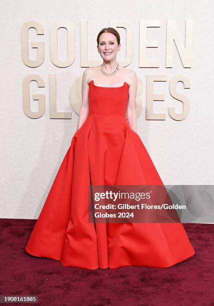 Julianne Moore at the 81st Golden Globe Awards held at the Beverly Hilton Hotel on January 7, 2024 in Beverly Hills, California.