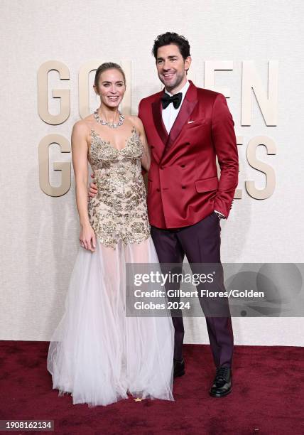 Emily Blunt and John Krasinski at the 81st Golden Globe Awards held at the Beverly Hilton Hotel on January 7, 2024 in Beverly Hills, California.