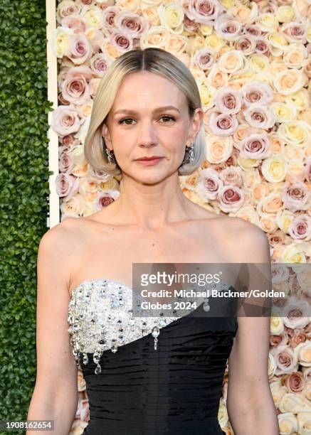 Carey Mulligan at the 81st Golden Globe Awards held at the Beverly Hilton Hotel on January 7, 2024 in Beverly Hills, California.