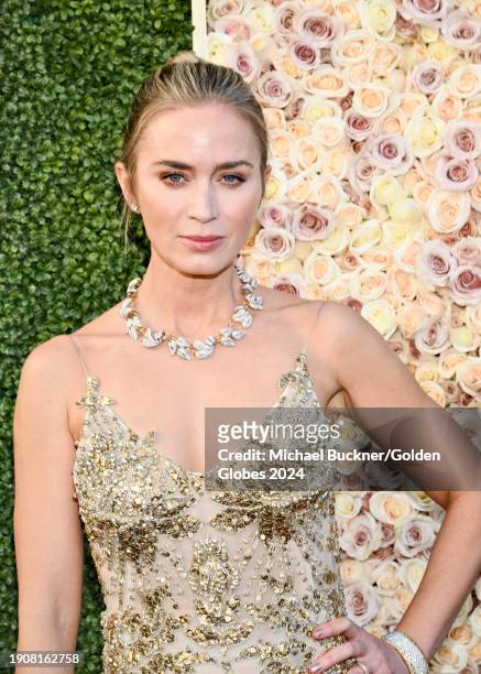 Emily Blunt at the 81st Golden Globe Awards held at the Beverly Hilton Hotel on January 7, 2024 in Beverly Hills, California.