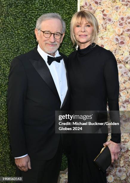 Steven Spielberg and Kate Capshaw at the 81st Golden Globe Awards held at the Beverly Hilton Hotel on January 7, 2024 in Beverly Hills, California.